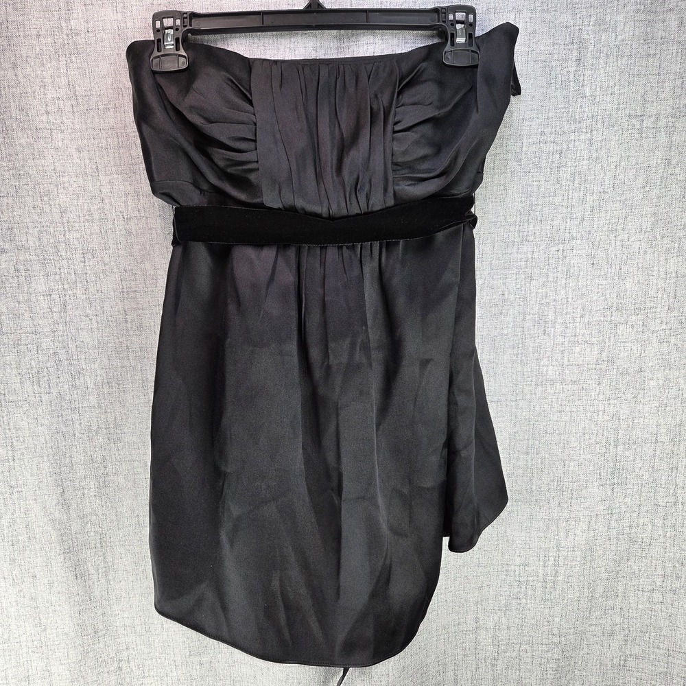 VTG Banana Republic Y2K Women's Black Silk Strapless Mini Dress SZ 6 Velvet Sash